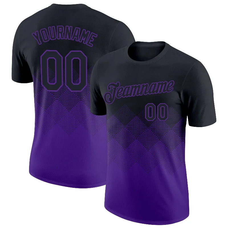 Organic Cotton T-Shirt for Eco-Conscious Consumers-Custom Black Purple 3D Pattern Design Gradient Square Shapes Performance T-Shirt