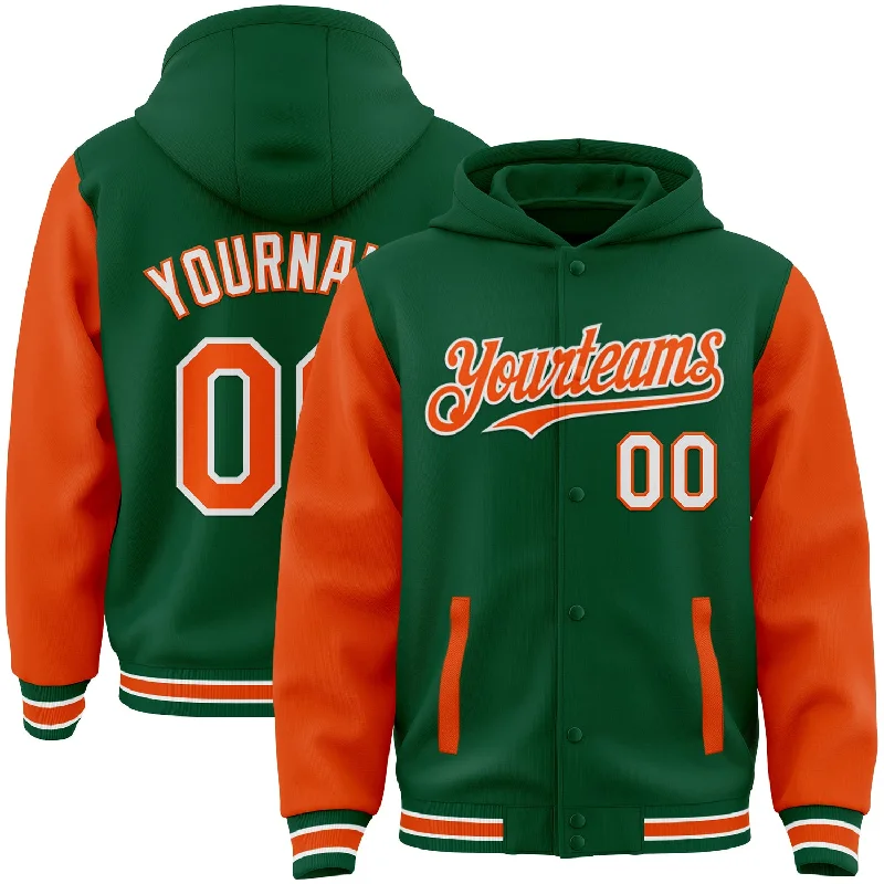 Eco-Friendly Hoodie for Sustainable Fashion-Custom Kelly Green Orange-White Bomber Full-Snap Varsity Letterman Two Tone Hoodie Jacket