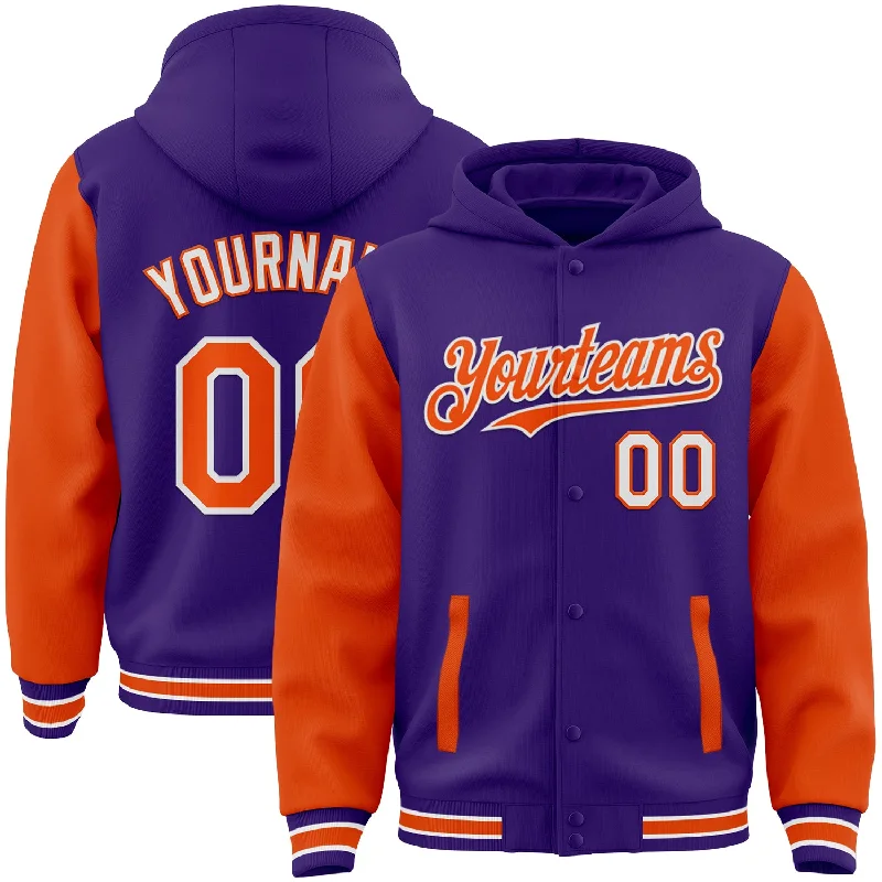 Cozy Sherpa Hoodie for Ultimate Warmth-Custom Purple Orange-White Bomber Full-Snap Varsity Letterman Two Tone Hoodie Jacket