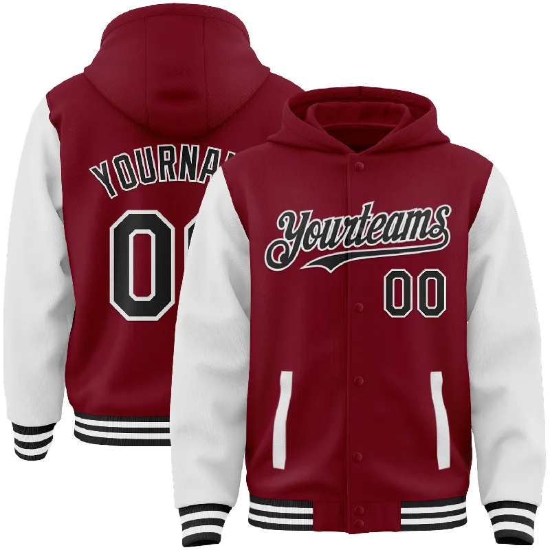 Warm Fleece-Lined Hoodie for Cold Days-Custom Crimson Black-White Bomber Full-Snap Varsity Letterman Two Tone Hoodie Jacket