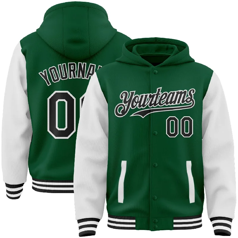 Classic Hoodie for Classic Style-Custom Kelly Green Black-White Bomber Full-Snap Varsity Letterman Two Tone Hoodie Jacket