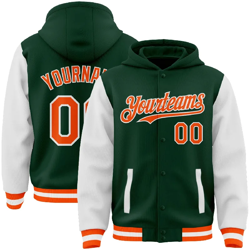 Zip-Up Hoodie for Easy Comfort and Style-Custom Green Orange-White Bomber Full-Snap Varsity Letterman Two Tone Hoodie Jacket