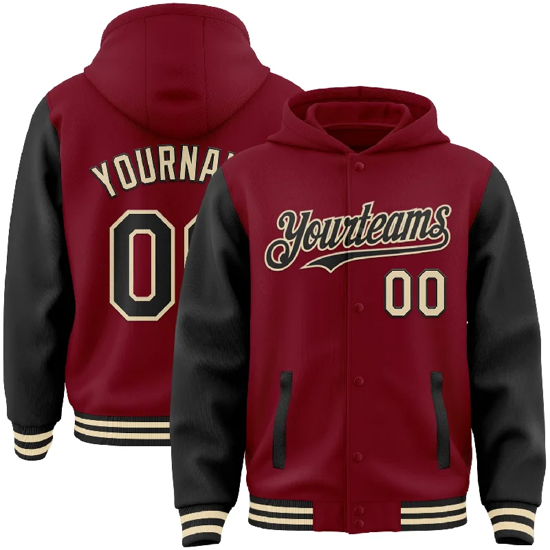 Trendy Oversized Hoodie for Casual Fashion-Custom Crimson Black-Cream Bomber Full-Snap Varsity Letterman Two Tone Hoodie Jacket