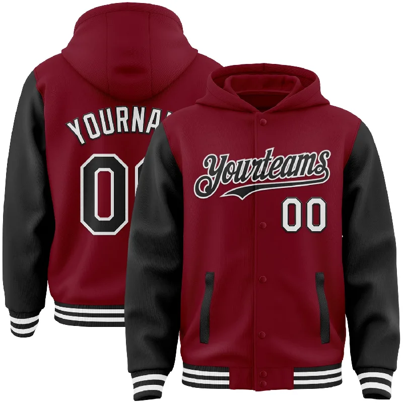 Performance Hoodie for Active Lifestyles-Custom Crimson Black-White Bomber Full-Snap Varsity Letterman Two Tone Hoodie Jacket