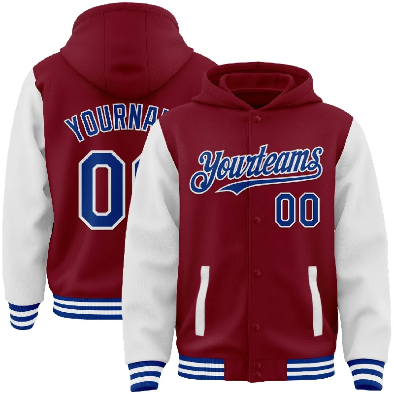 Stylish Graphic Hoodie for Trendy Looks-Custom Crimson Royal-White Bomber Full-Snap Varsity Letterman Two Tone Hoodie Jacket