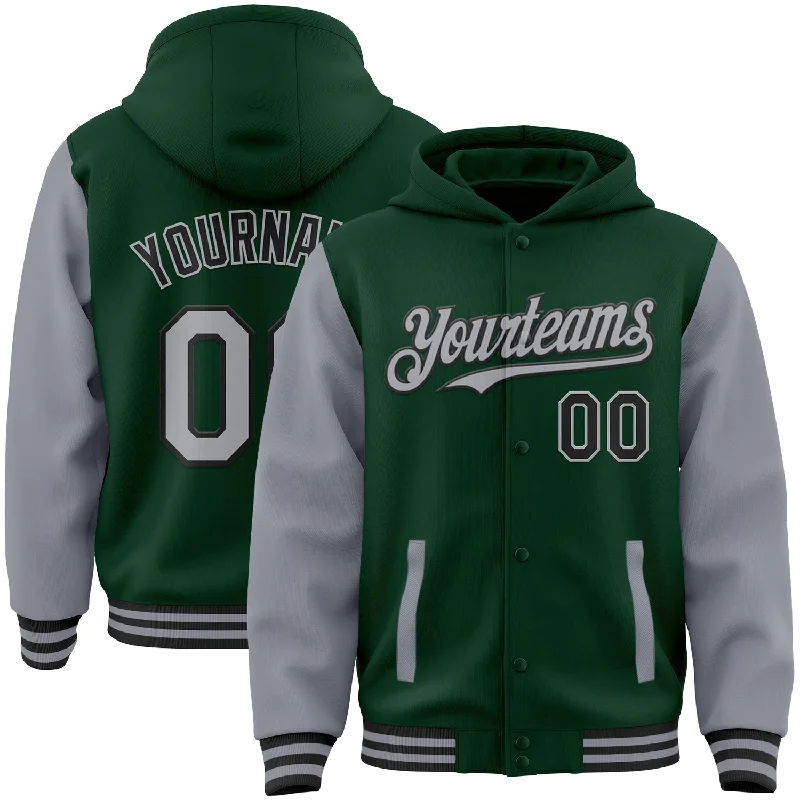 Stylish Oversized Hoodie for Trendy Outfits-Custom Green Gray-Black Bomber Full-Snap Varsity Letterman Two Tone Hoodie Jacket