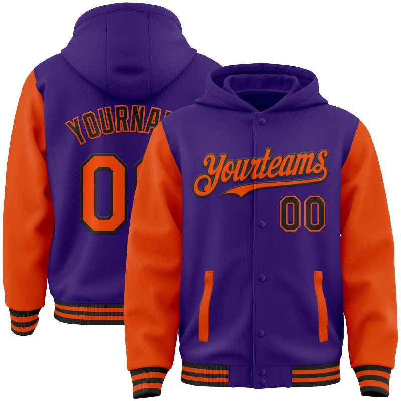 Casual Zip-Up Hoodie for Relaxed Days-Custom Purple Orange-Black Bomber Full-Snap Varsity Letterman Two Tone Hoodie Jacket