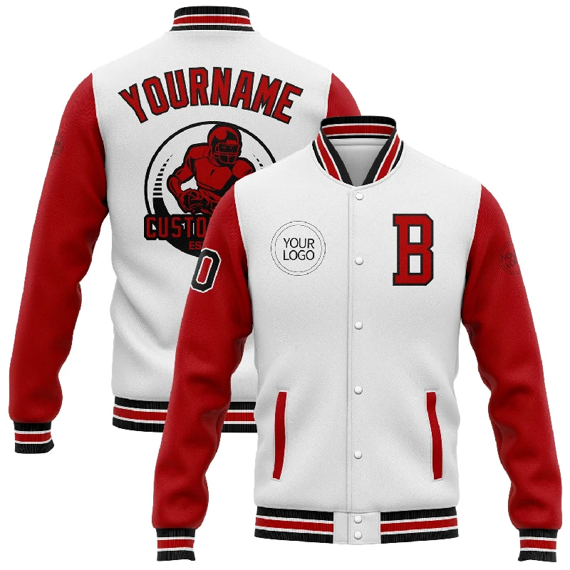 Wool Blend Blazer Jacket for Professional Look-Custom White Red-Black Bomber Full-Snap Varsity Letterman Two Tone Jacket