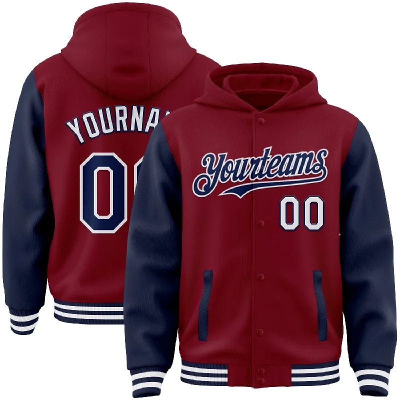 Warm Zip Hoodie for Layering in Cold Weather-Custom Crimson Navy-White Bomber Full-Snap Varsity Letterman Two Tone Hoodie Jacket