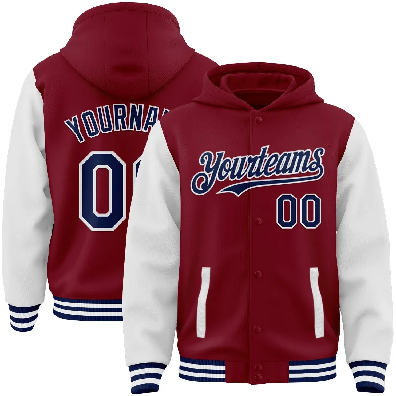 Cozy Hooded Sweatshirt for Winter Comfort-Custom Crimson Navy-White Bomber Full-Snap Varsity Letterman Two Tone Hoodie Jacket