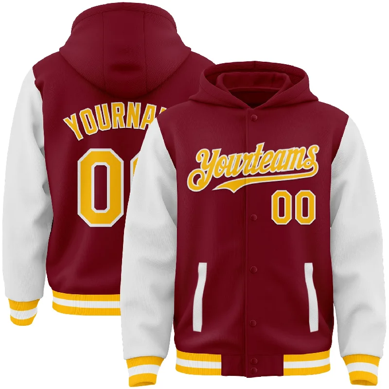 Comfortable Pullover Hoodie for Relaxed Style-Custom Crimson Gold-White Bomber Full-Snap Varsity Letterman Two Tone Hoodie Jacket