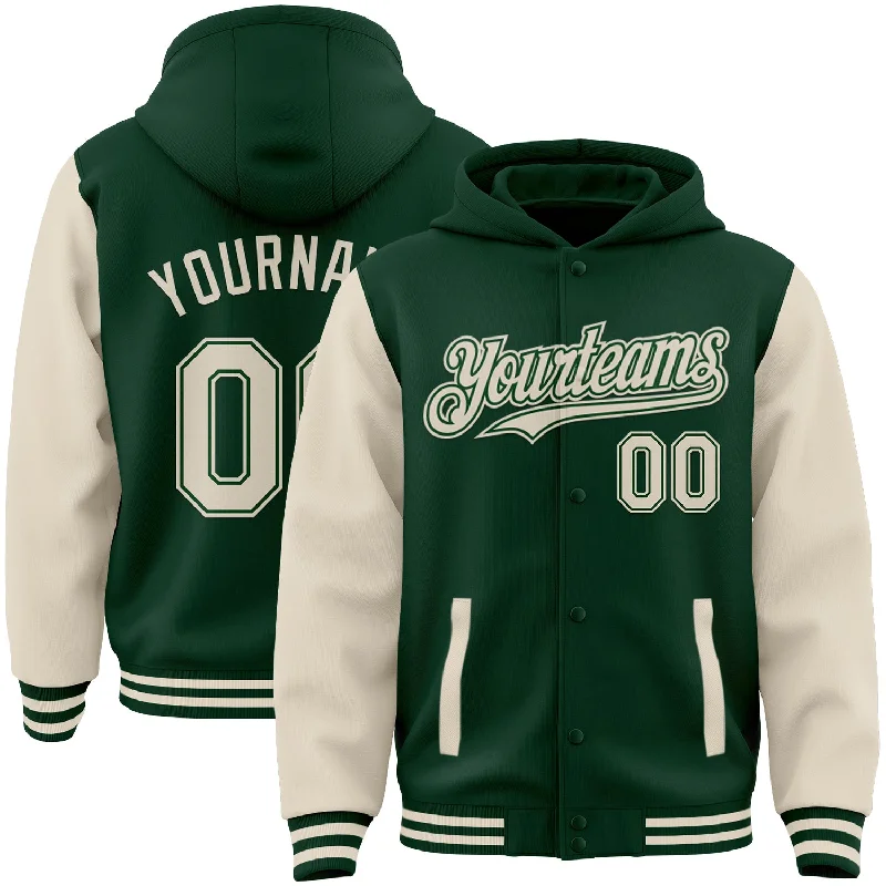 Eco-Friendly Hoodie for Sustainable Fashion-Custom Green Cream Bomber Full-Snap Varsity Letterman Two Tone Hoodie Jacket