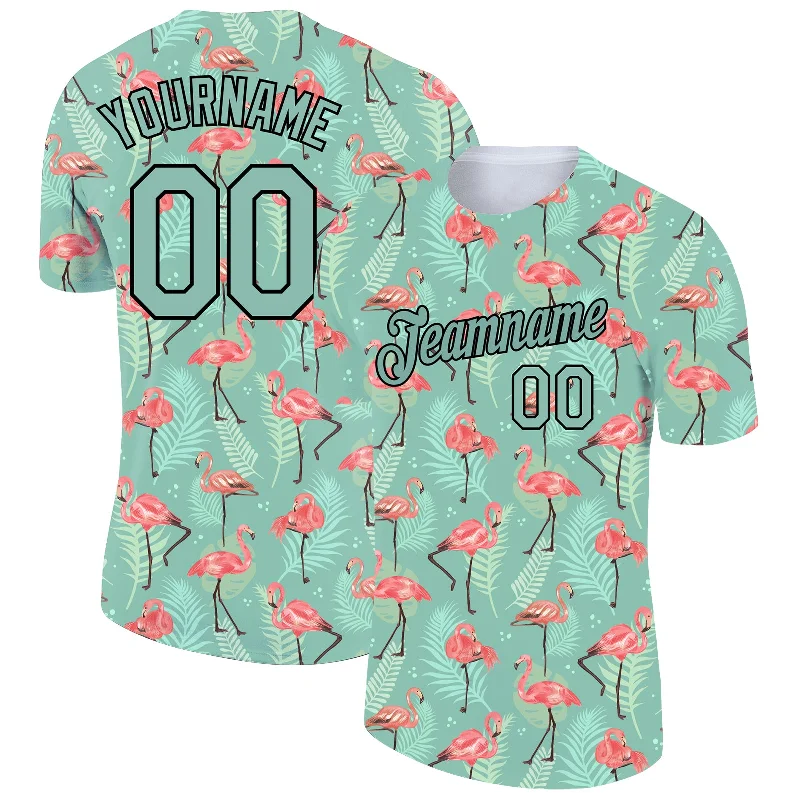 Classic White T-Shirt for Timeless Style-Custom Teal Black 3D Pattern Design Tropical Hawaii Flamingo Performance T-Shirt